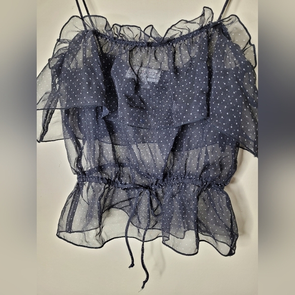 XOXO Vintage Sheer Ruffle Peplum Cami Size M Polka Dot Y2K Tank Top - Picture 3 of 7